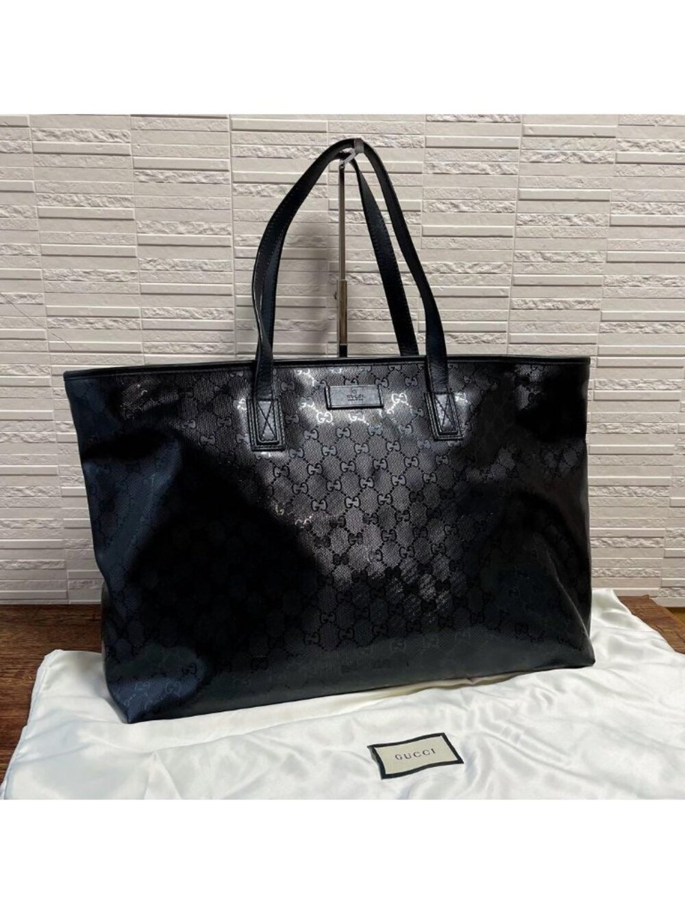 Gucci GG Supreme Hand Tote Bag Leather Black